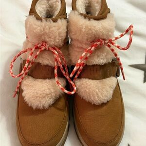 UGG Suede Shearling Winter Boots in Chestnut Brown with Cream Fur